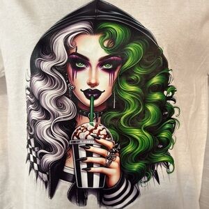 Goth Female Print On White Short Sleeve Shirt New Women’s Medium